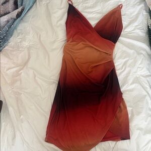 Fashion Nova Asymmetrical Dress in Red and Brown Ombre